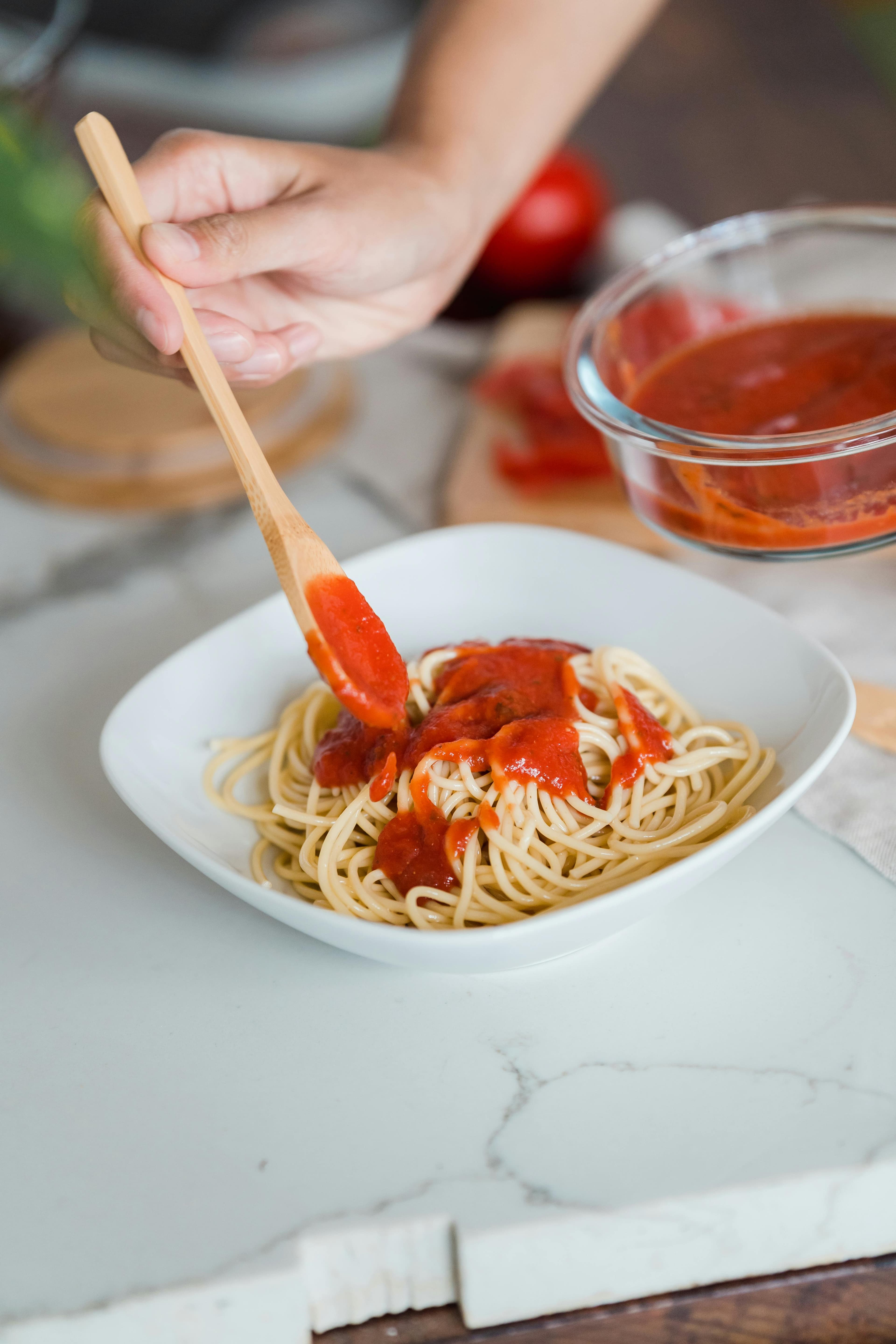 Close-up photo of a tomato sauce stain